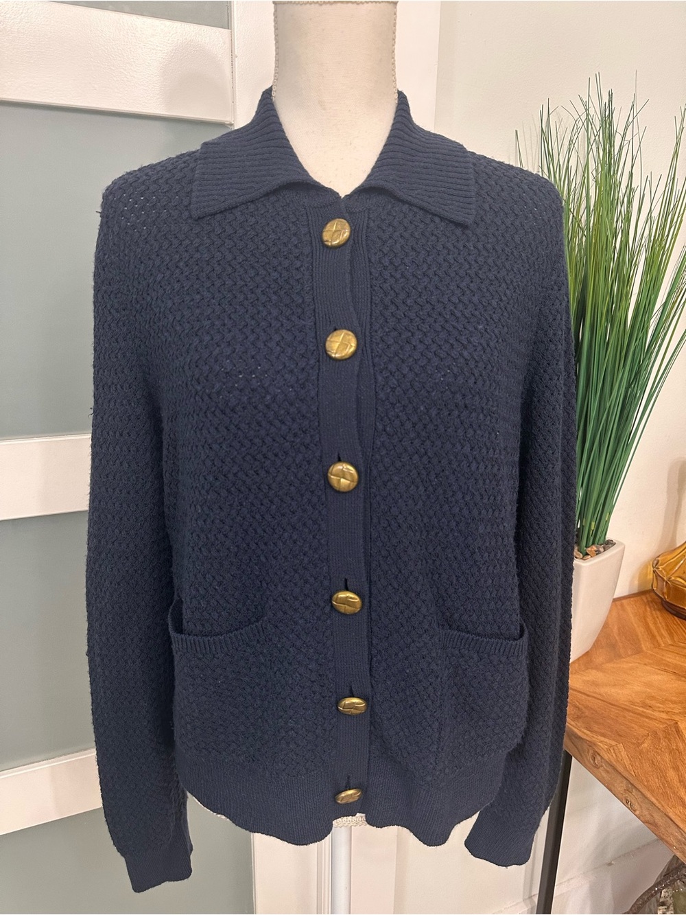 rag & bone Jax Cardigan Merino Wool Blend Navy Blue Button Front Medium Luxury - Picture 4 of 11